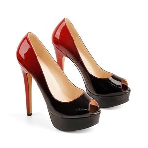 Red and Black Ombré Peep Toe Platform Heels Shoes. NWT. Size 7
